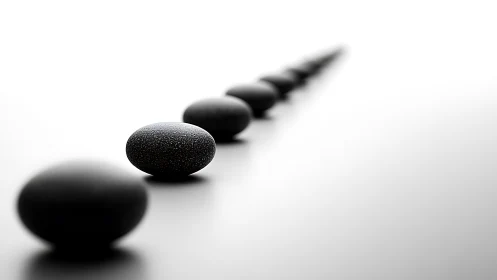 Calm black pebbles forming a gentle path into soft light.