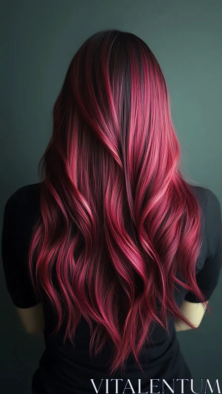 Radiant pink balayage hair flows in soft, glossy waves