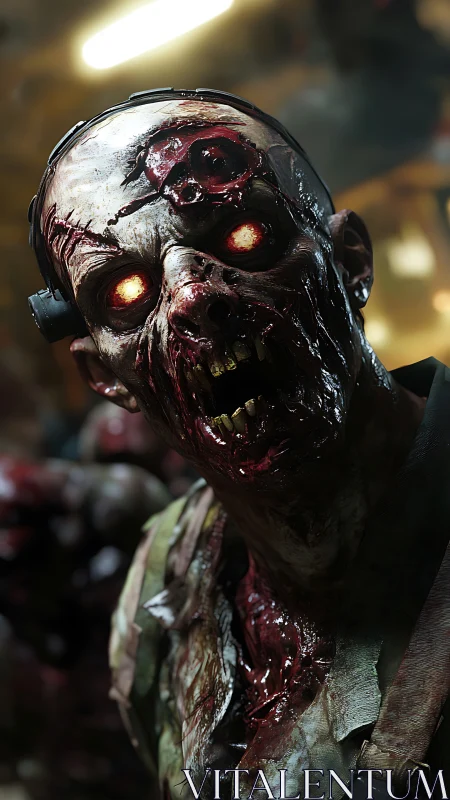 Grotesque zombie lunges forward under harsh neon light