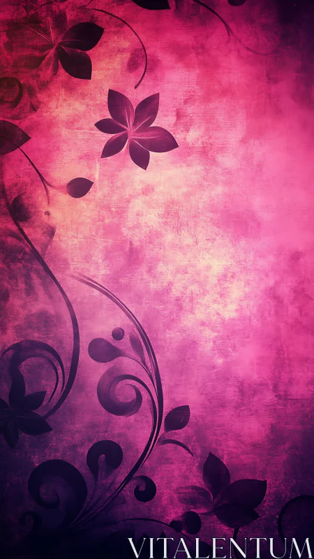 Crimson Whispers: Floral Silhouettes Dance Through Radiant Decay.