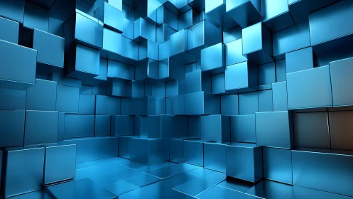 Abstract 3D Blue Cubes Background with Geometric Modern Design.