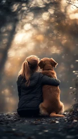 Child and Dog Share Tender Moment in Golden Light.