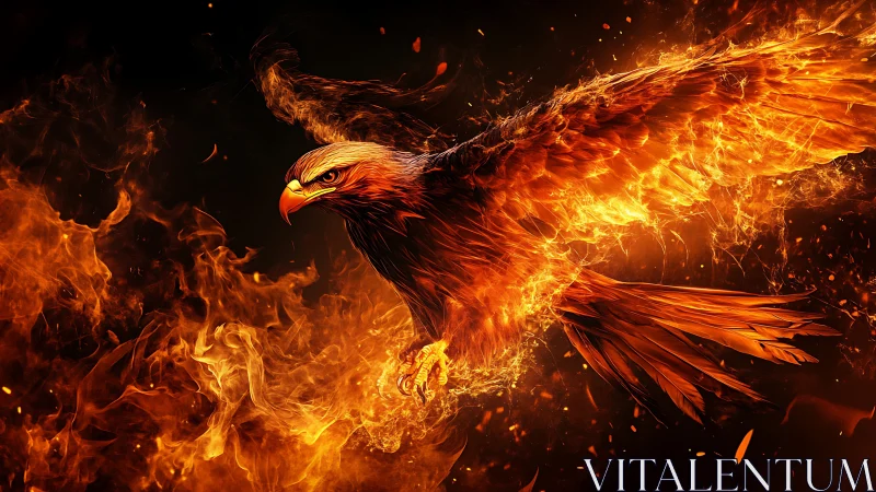 Majestic fiery eagle soaring in dramatic digital fantasy art.