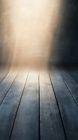 Wooden floor with bright vertical beam of soft light.
