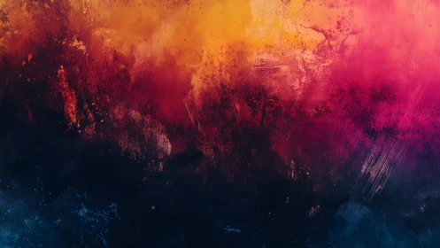 Vivid Abstract Painting with Bold Orange, Pink, and Blue Hues.