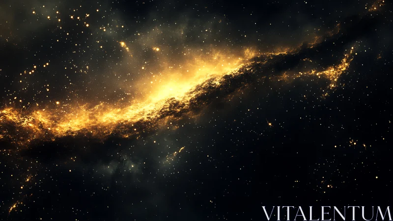 Golden starlit nebula river glowing softly in deep space.