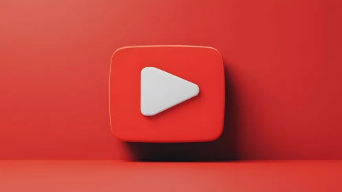 3D YouTube Play Button Icon on Vibrant Red Background.