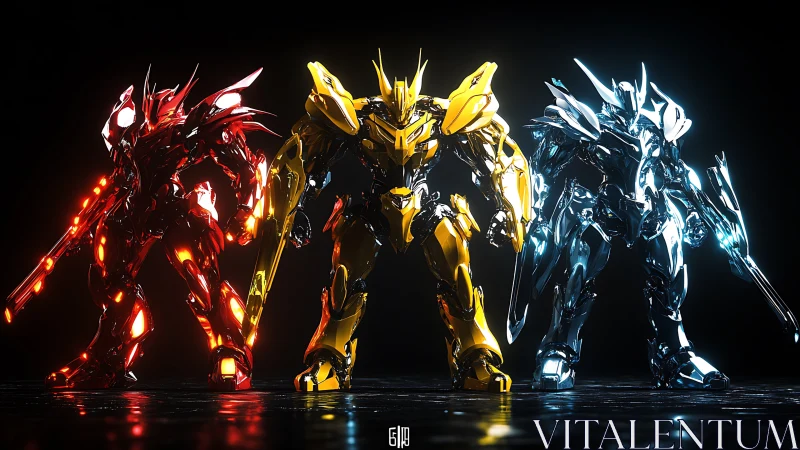 Tri-spectral combat mechs in high-gloss reactive armor.