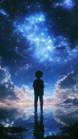Sky-dusted dreamer listens to galaxies whisper above