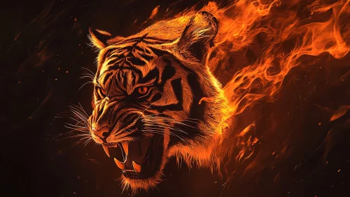 Flaming tiger head illustration with dynamic inferno motion