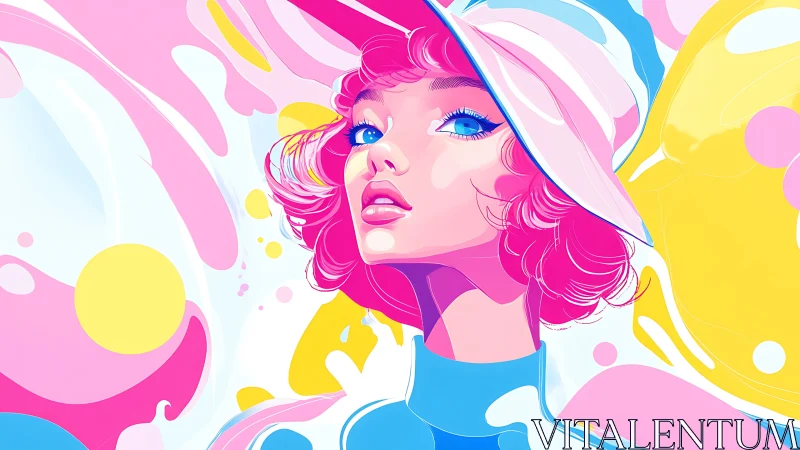 Vibrant pop art portrait renders stylized woman in neon gloss