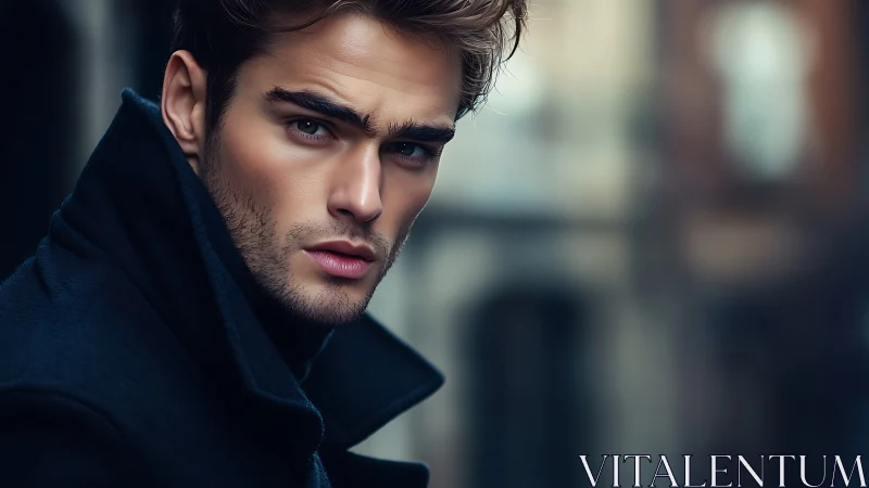 Striking young man turns with a confident, thoughtful gaze