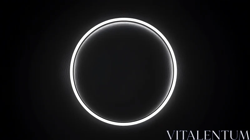 Luminous white neon ring on deep black void background.
