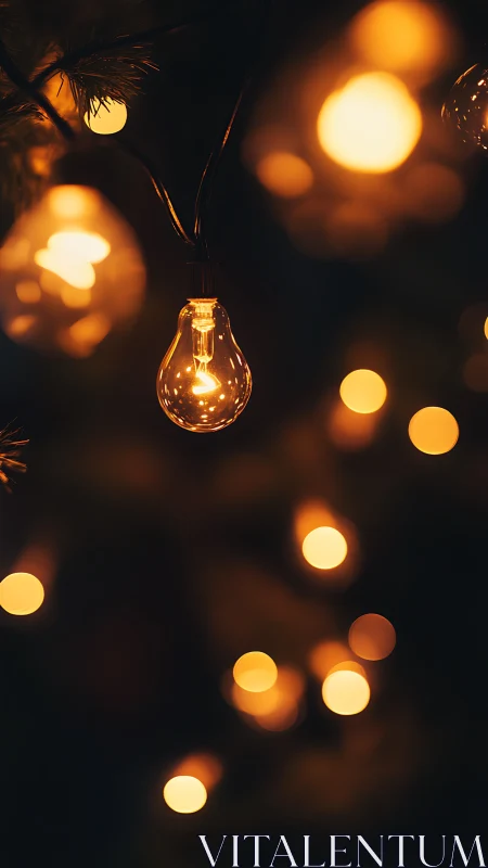 Golden filament glow in a night garden of soft bokeh orbs.