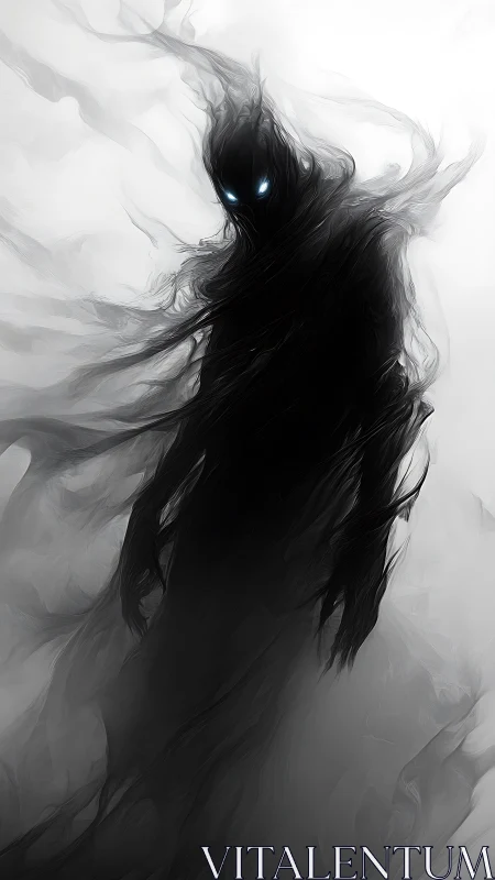 Shadow wraith emerges from swirling mist with burning eyes