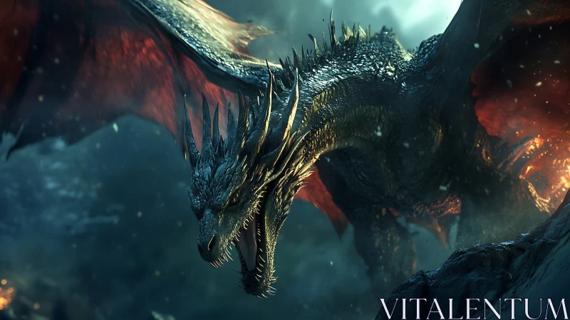 Cinematic fantasy dragon in dynamic airborne attack pose.