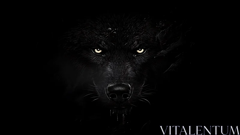 Midnight wolf visage emerging from shadowed void.