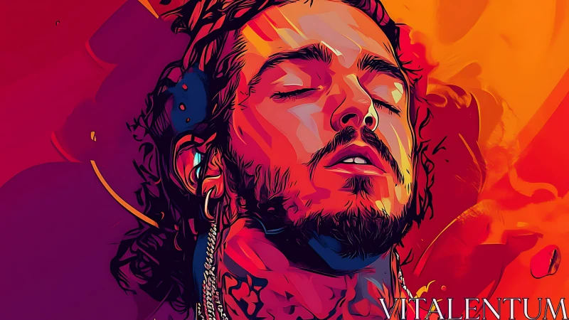 Vector portrait of bearded man in vivid warm gradient light