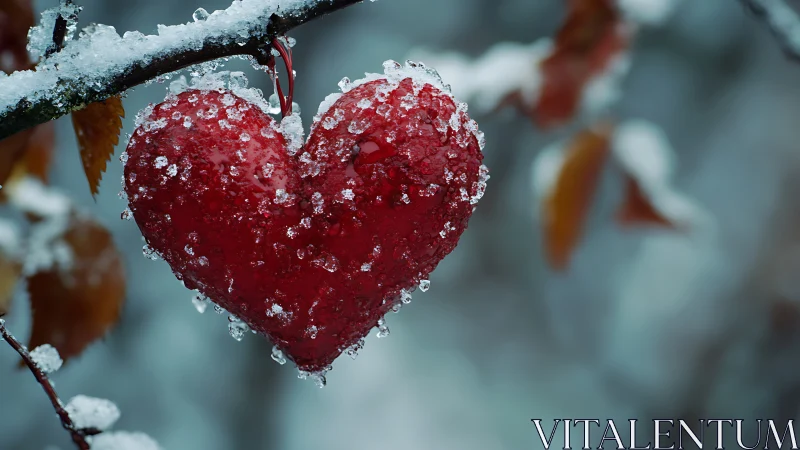 Frost-Encased Heart Shaped Berry in Winter Stillness.