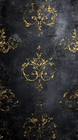 Gold baroque flourishes on distressed black texture wall