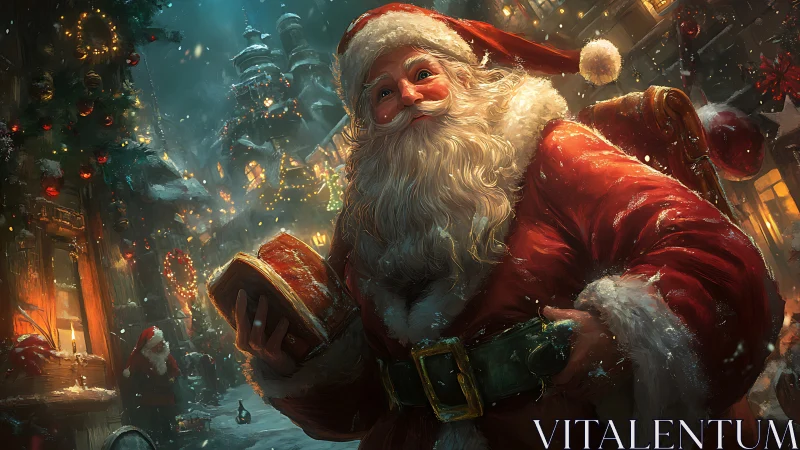 Luminous winter Santa portrait in high-detail digital rendering.