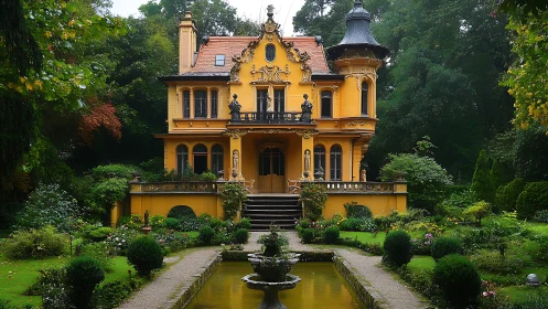 Sunlit baroque villa glows amid secret garden pathways.