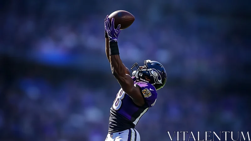 Wide receiver stretches high to secure a soaring football