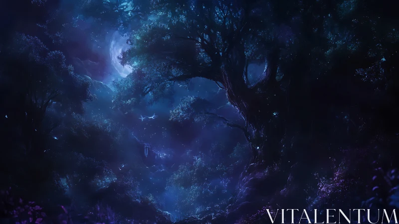 Moon-drenched whisperwood where starlit spirits wander.