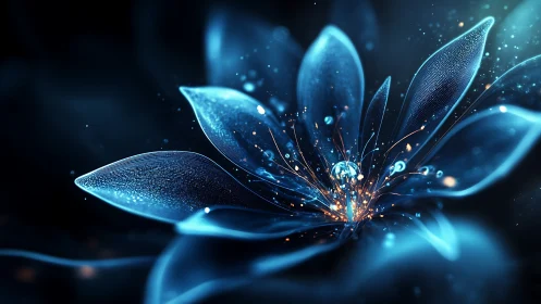 Digital painting of luminescent glass blossom in macro focus.