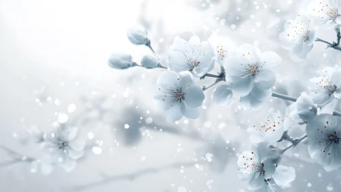 Delicate White Blossoms Drift in Ethereal Bokeh.