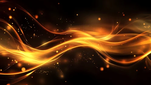 Glowing golden light waves abstract background with sparkling energy.