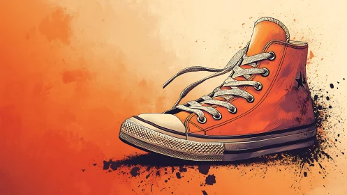 Orange high-top sneaker rendered as dynamic digital illustration