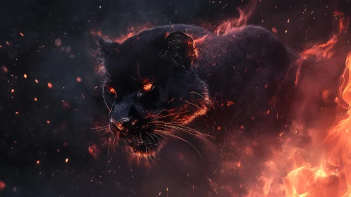 Fiery panther spirit emerging from glowing embers and smoke.