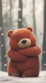 Cozy forest bear wrapped in its own gentle hug.