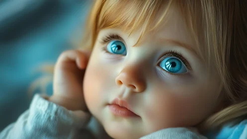 Child with Striking Turquoise Eyes and Blonde Hair. Digital Portrait.