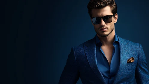 Cool charisma shines as a stylish man owns the deep blue