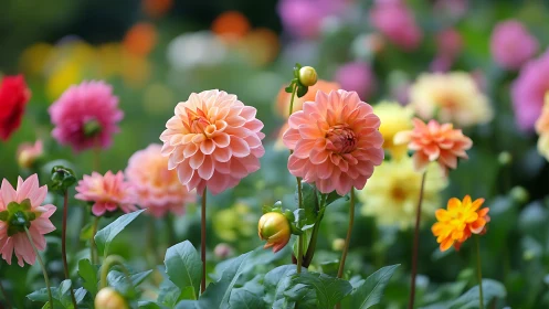Vibrant Dahlia Garden in Full Bloom.