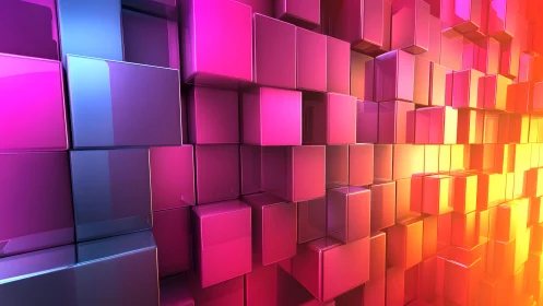 Colorful 3D Cubes Abstract Wall with Gradient Lighting Effect.