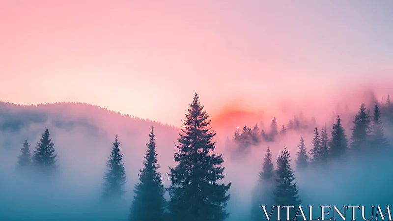 Mist-Layered Conifer Ridge under Gradient Dawn Sky.