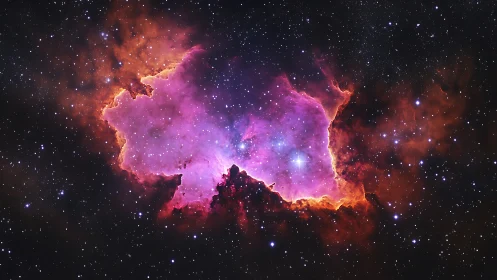 Gentle cosmic nebula glowing in soft pinks and golds.