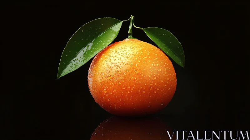 Photorealistic citrus still life with dewy peel and foliage.