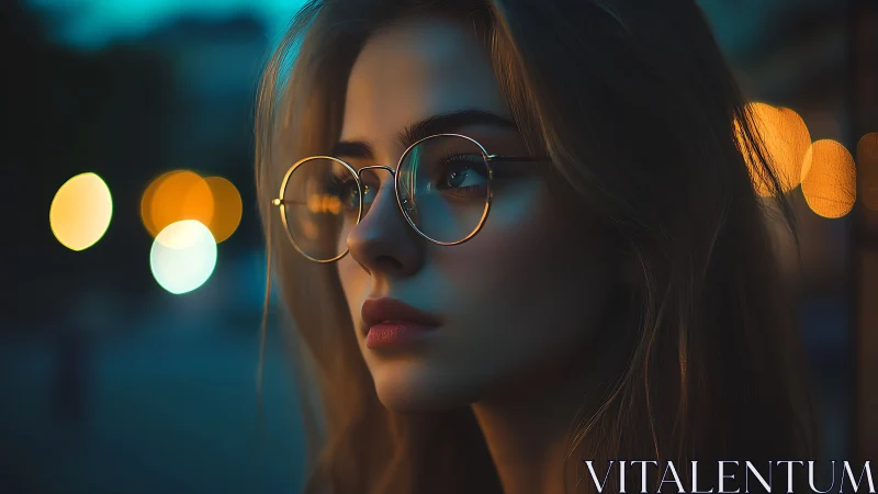 Young person wearing glasses is viewed in soft evening light