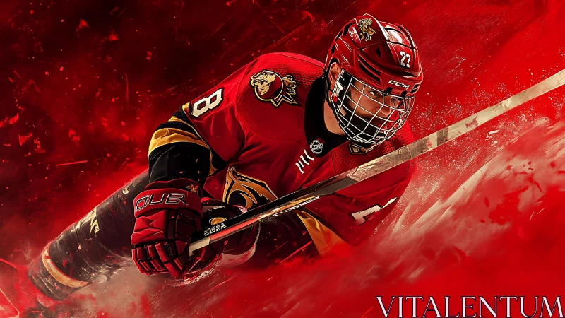 Hockey forward charges through fiery red ice storm in motion