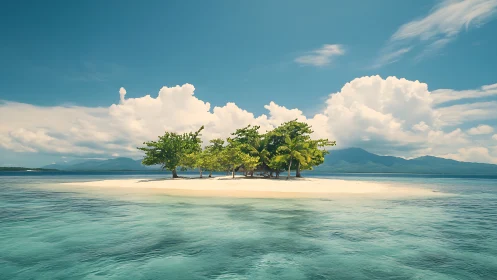 Tropical Island Lagoon: Emergent Palm Trees on Shallow Sediment Sandbar