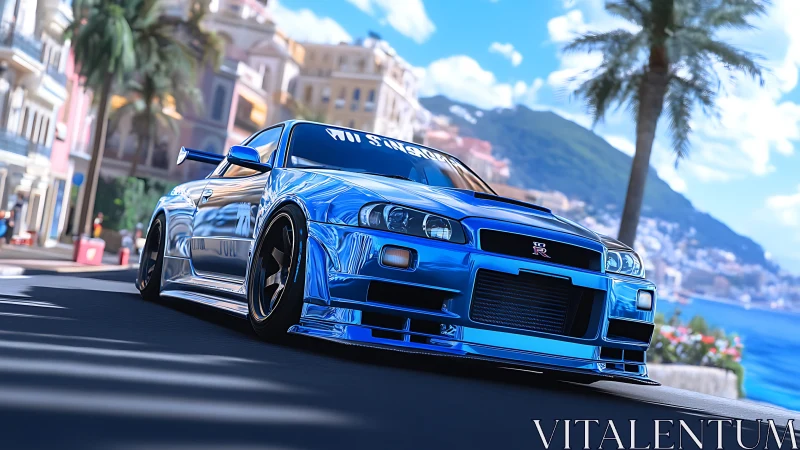 Chrome skyline streaks through sunlit coastal boulevard dreams