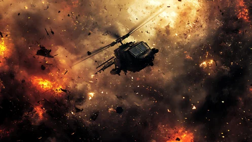 Military helicopter caught in midair fireball explosion.