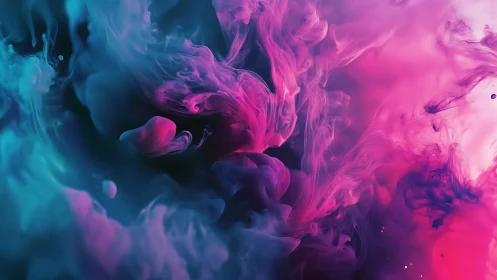 Abstract neon ink clouds in blue and magenta smoke space.