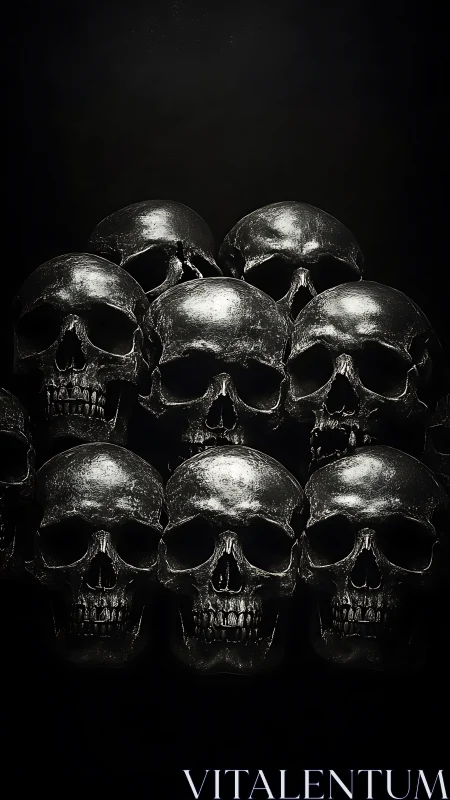 Luminous skull pyramid resting in soft midnight shadow.
