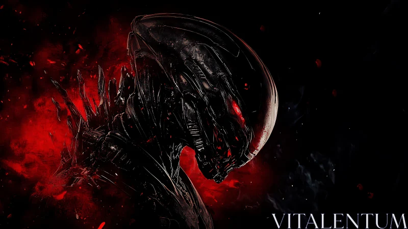 Nightmarish biomech alien emerges from burning crimson void