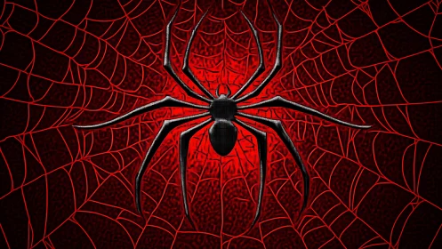 High contrast digital spider silhouette on red radial web field
